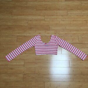 NWOT Red and White Striped Long Sleeve Crop Top